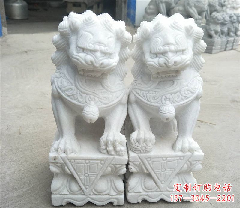 金华定制精美的汉白玉酒店吉祥狮子门墩