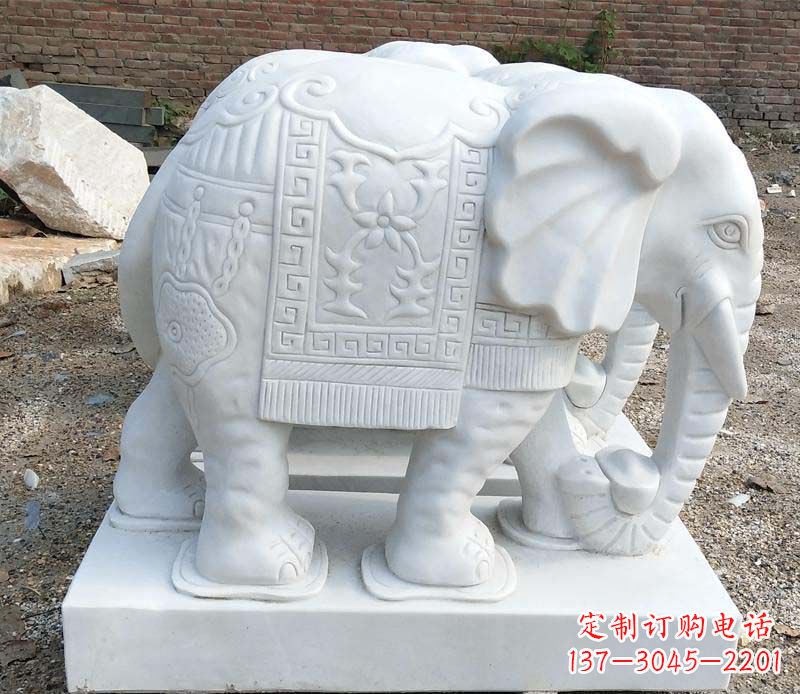 金华中领雕塑汉白玉卷鼻大象雕塑