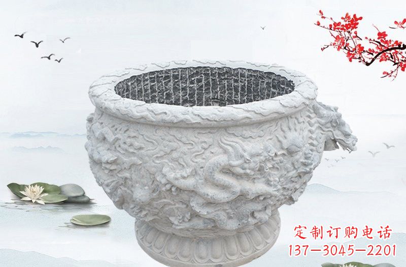 金华汉白玉龙浮雕水缸,传承传统经典