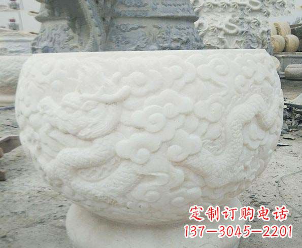 金华汉白玉龙浮雕招财水缸,让你家居多一份福气