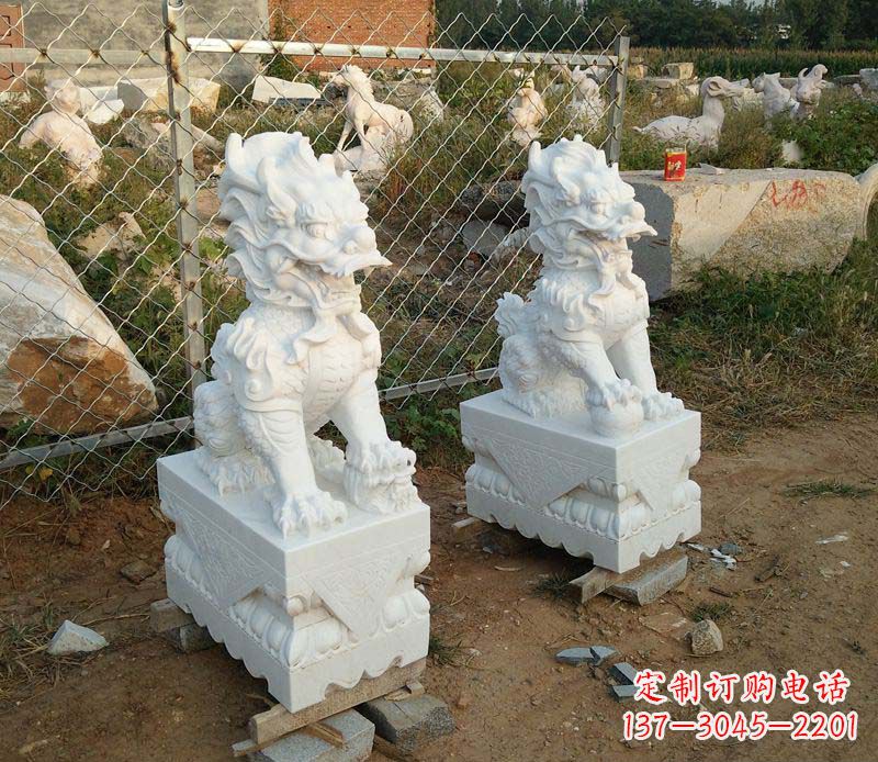 金华汉白玉门口踩球麒麟石雕