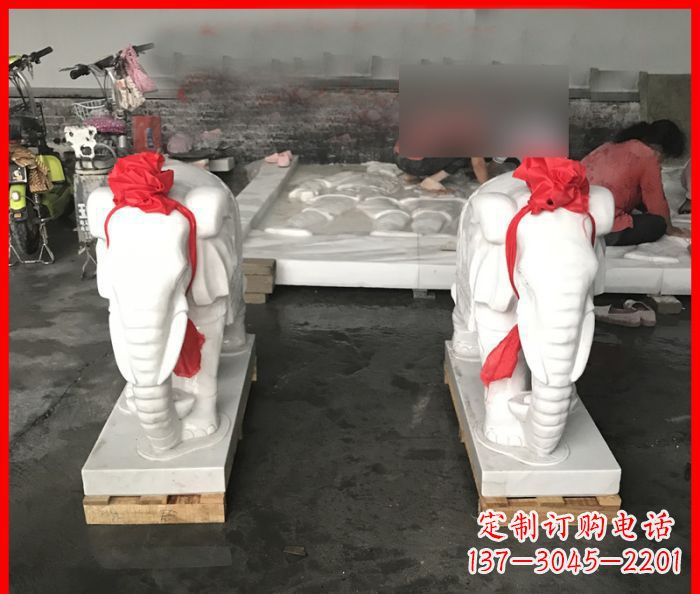 金华汉白玉门口招财小象石雕
