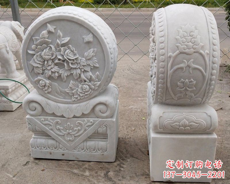 金华汉白玉牡丹花门墩雕塑