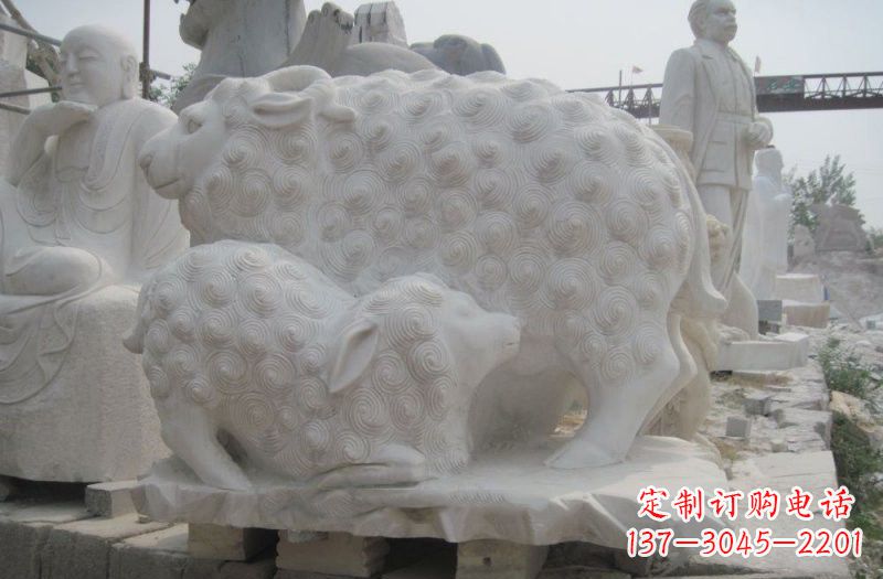 金华汉白玉母子绵羊动物石雕