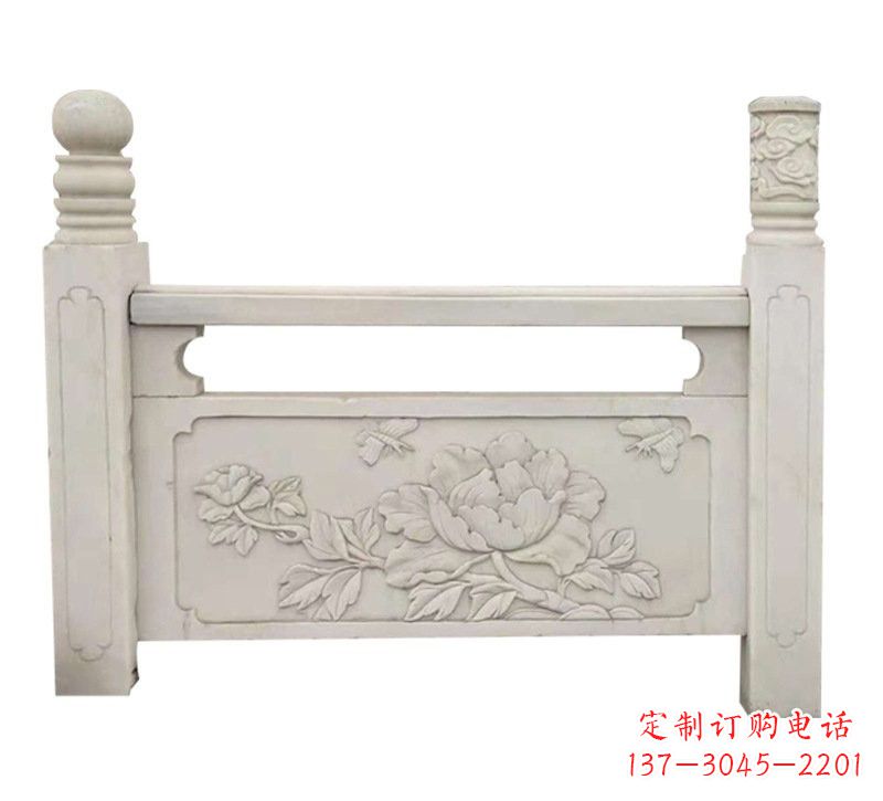 金华汉白玉牡丹花浮雕栏板,雕塑定制精品