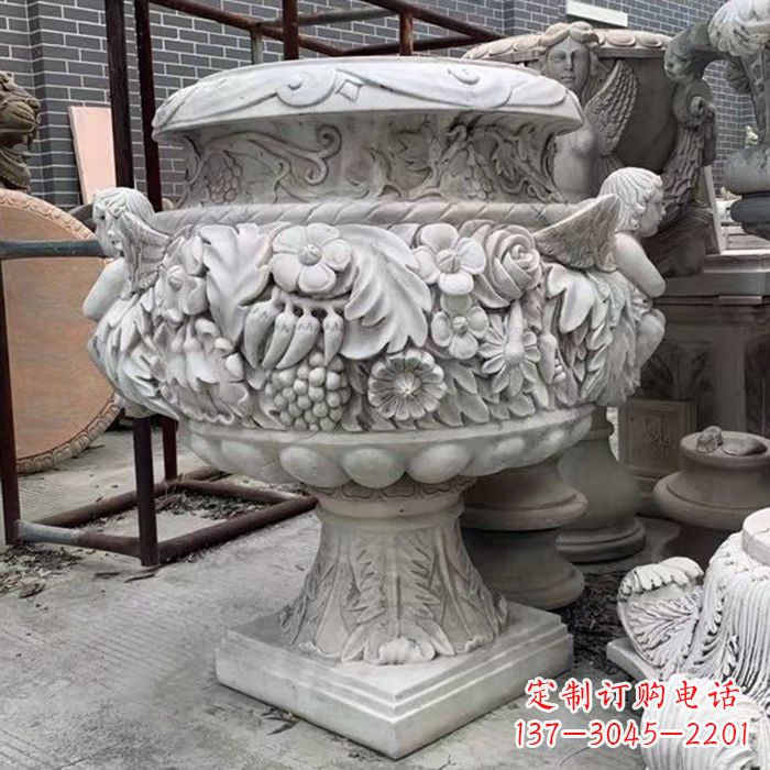 金华汉白玉欧式人物花盆石雕