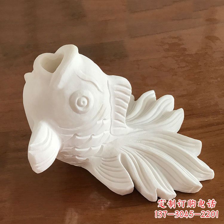 金华汉白玉喷水金鱼石雕-园林水景创意动物雕塑摆件