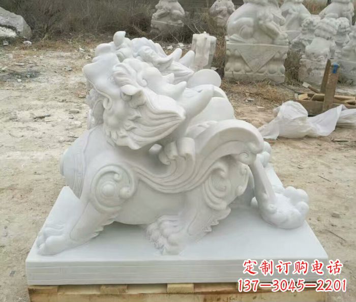 金华汉白玉貔貅门口招财石雕 (2)
