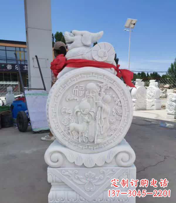 金华汉白玉貔貅石门墩