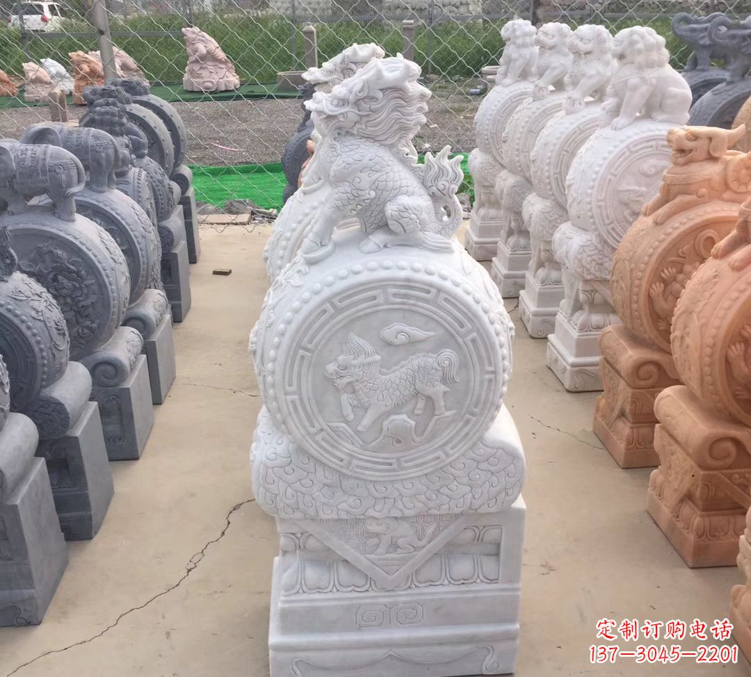 金华汉白玉麒麟狮子抱鼓石