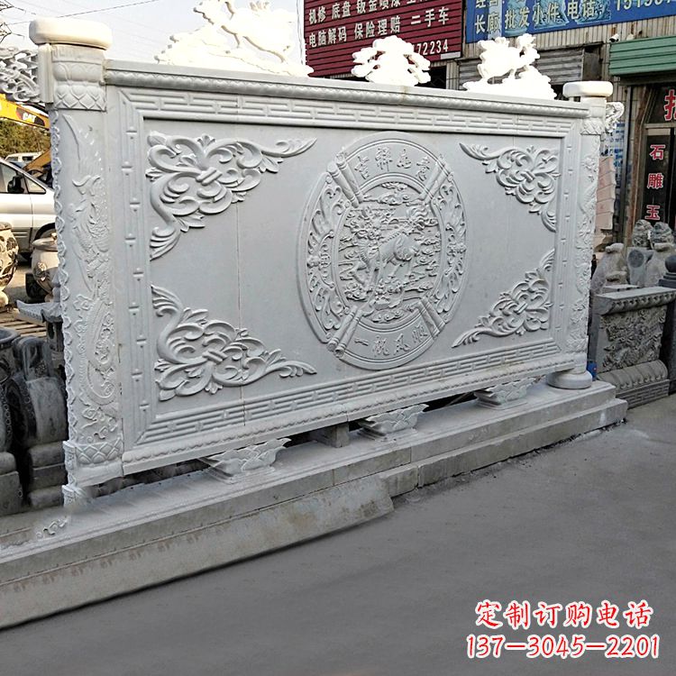 金华汉白玉麒麟石雕影壁墙-庭院别墅院落大门古建萧墙