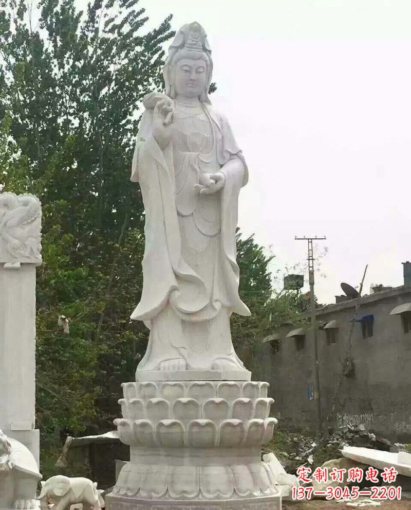 金华汉白玉洒水观音雕像