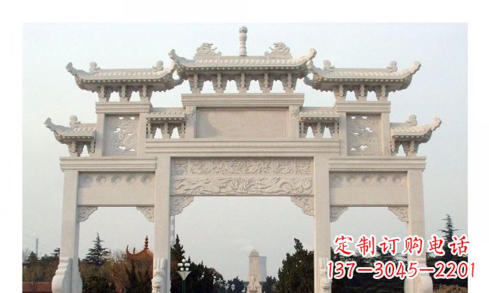 金华汉白玉三门石雕牌坊