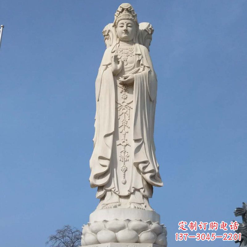 金华汉白玉三面观音石雕佛像