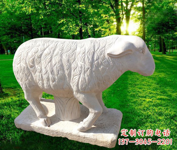 金华中领雕塑的汉白玉山羊石雕是一件雕刻精美的…