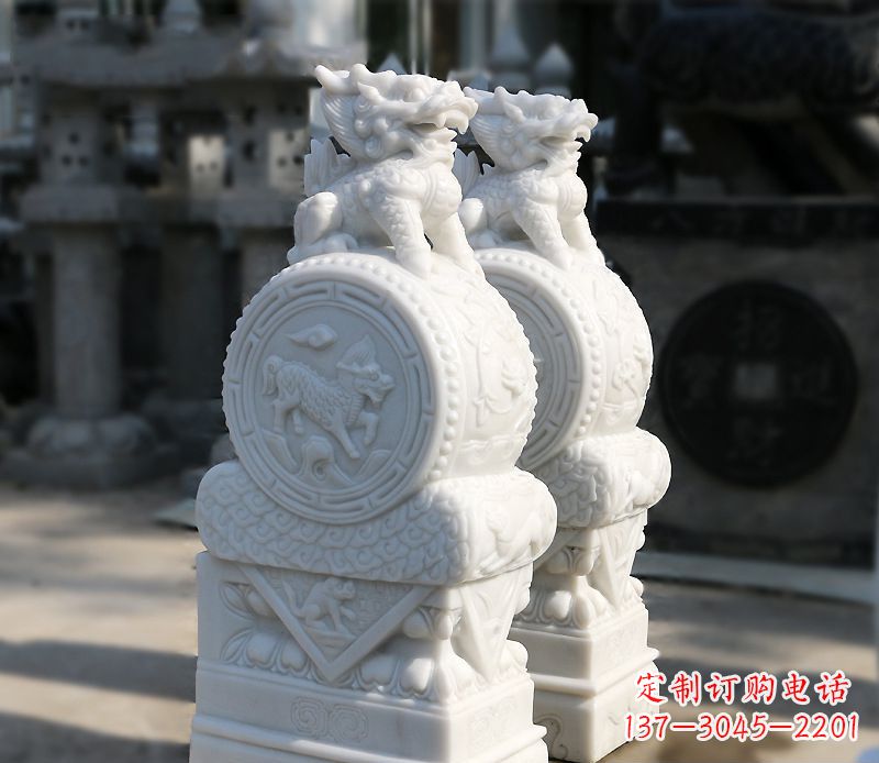 金华汉白玉狮子辟邪门墩雕塑