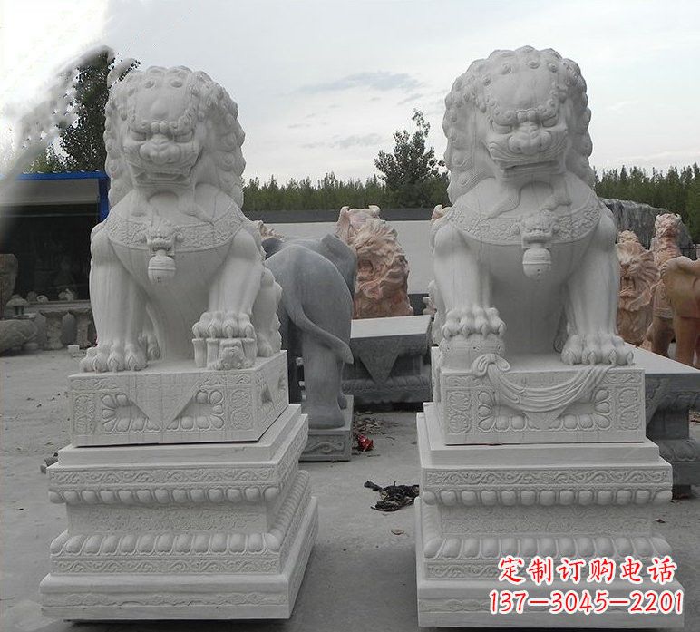 金华汉白玉守门狮子雕塑