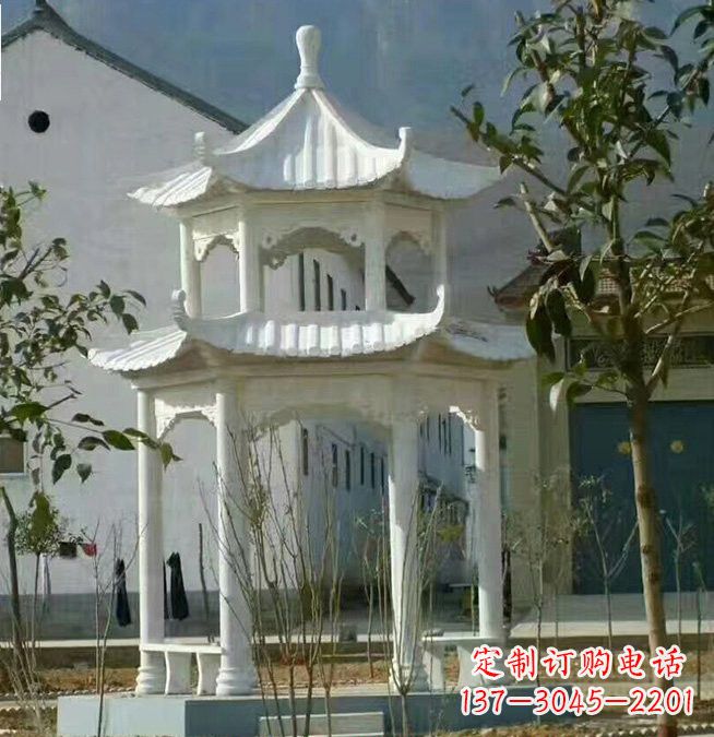 金华汉白玉双层凉亭石雕