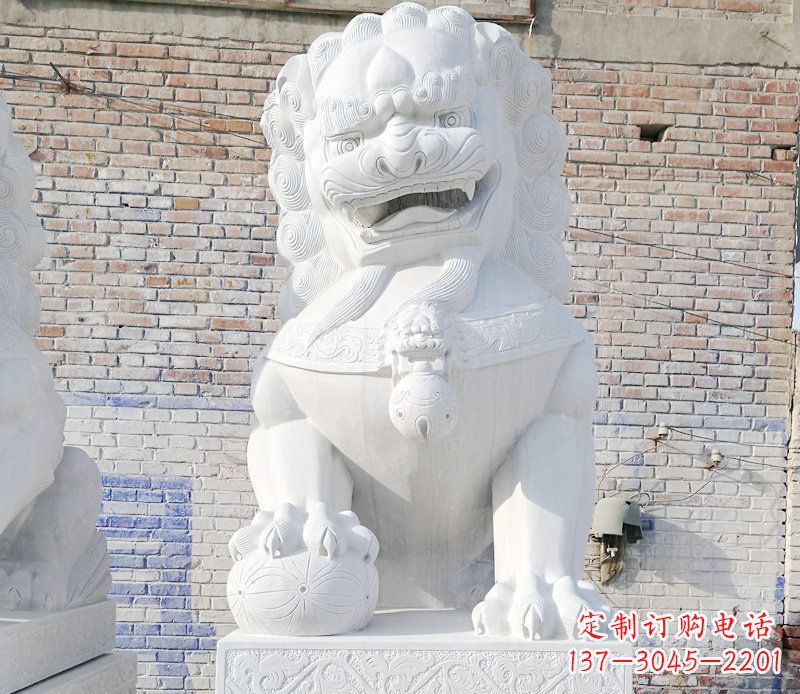 金华正宗汉白玉狮子门墩雕塑