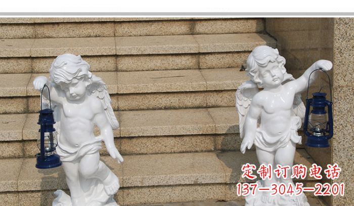 金华领雕塑-汉白玉小天使公园西方人物路灯石雕