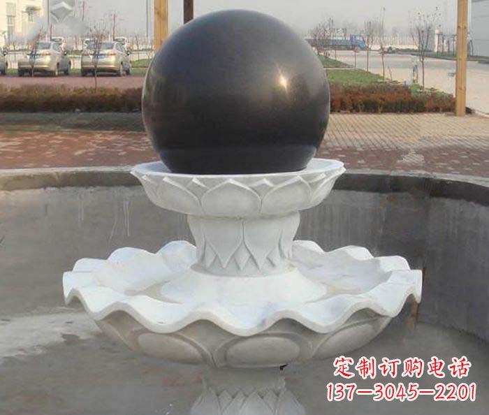 金华汉白玉小型风水球喷泉石雕