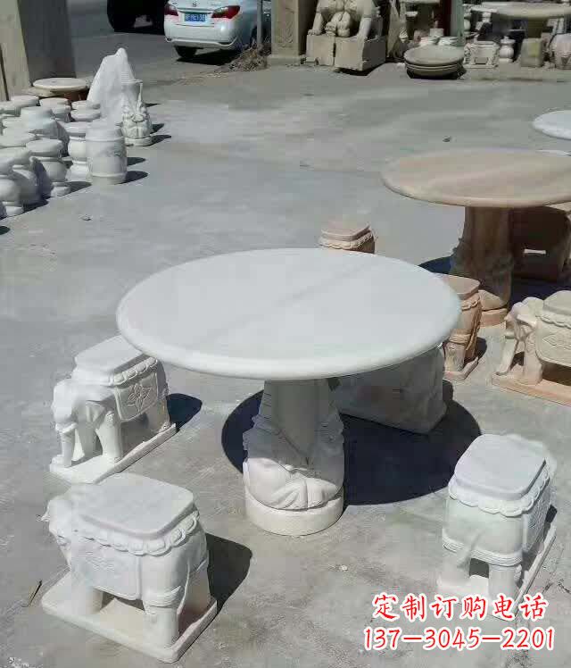 金华百变汉白玉圆形石桌凳,让家居更具格调