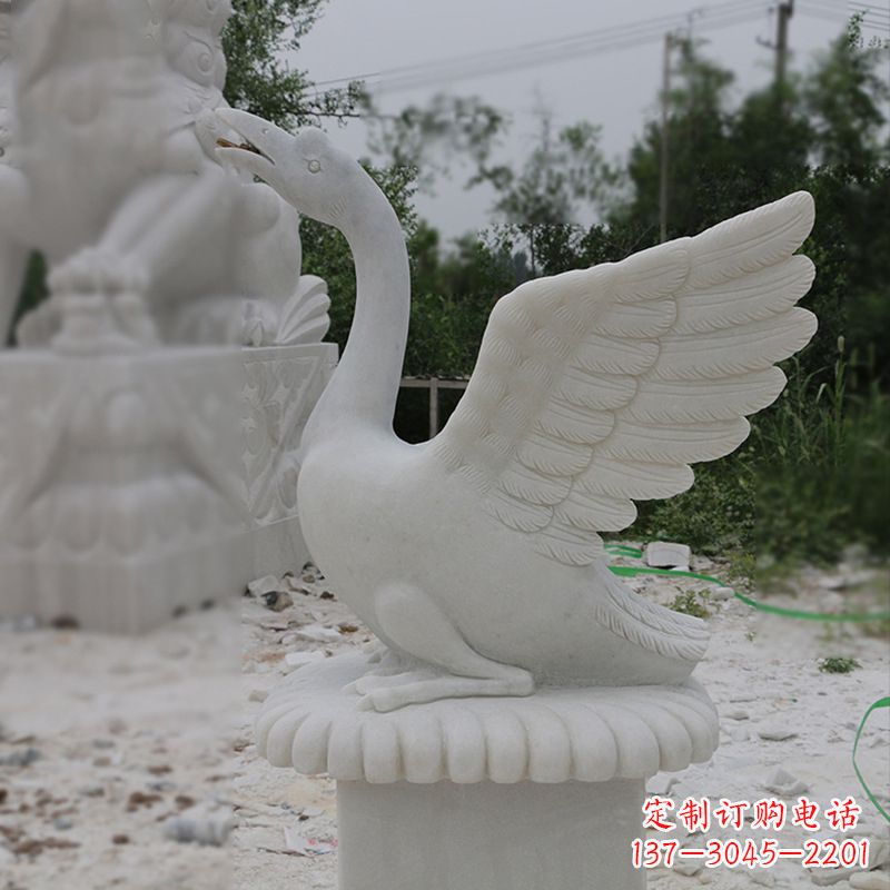 金华汉白玉展翅喷水天鹅雕塑