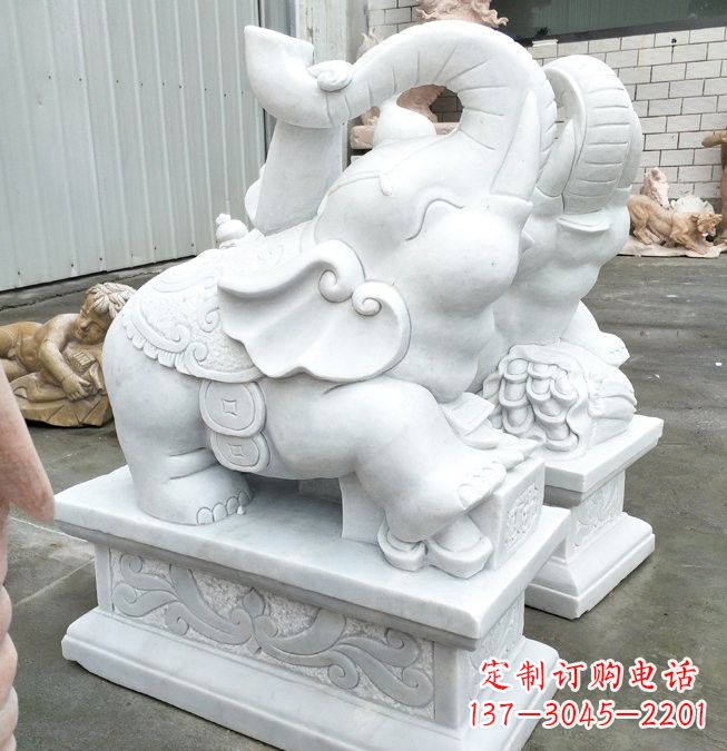 金华汉白玉招财运小象雕塑