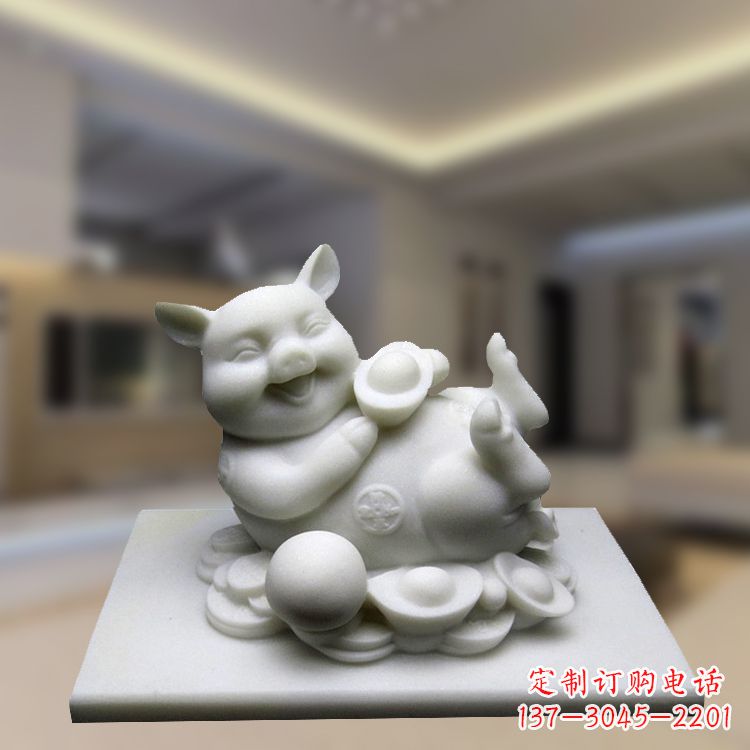 金华汉白玉动物雕塑,招财猪石雕精美装饰