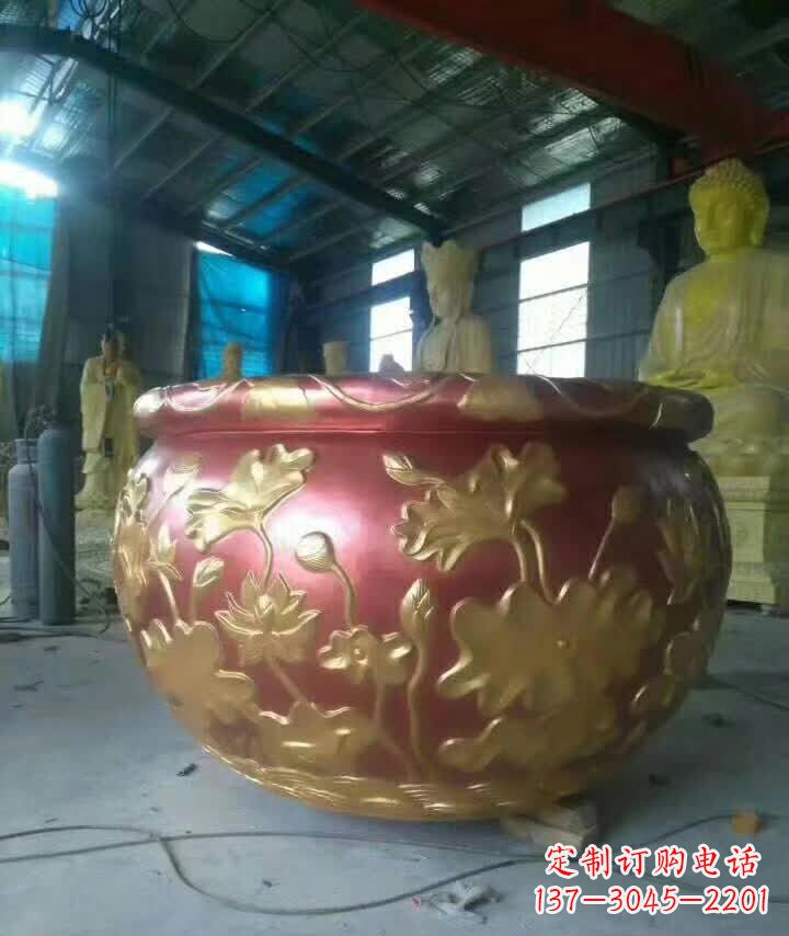 金华荷花水缸铜雕塑,高雅奢华!