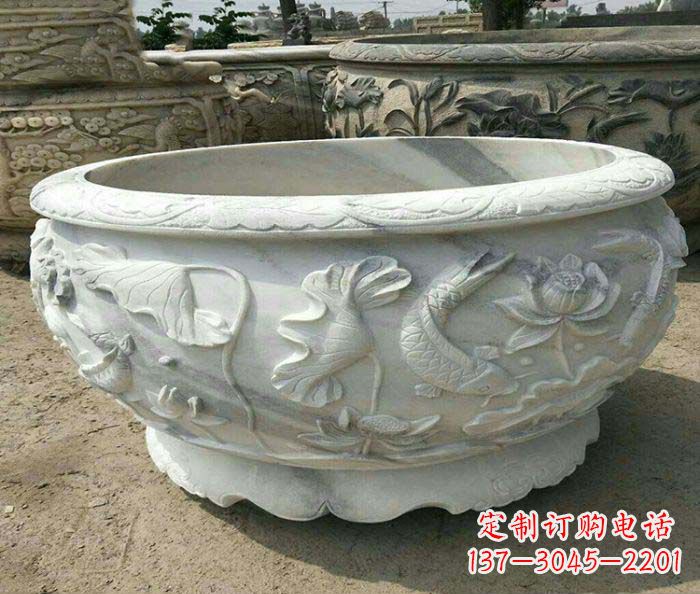 金华荷花鲤鱼石雕招财水缸