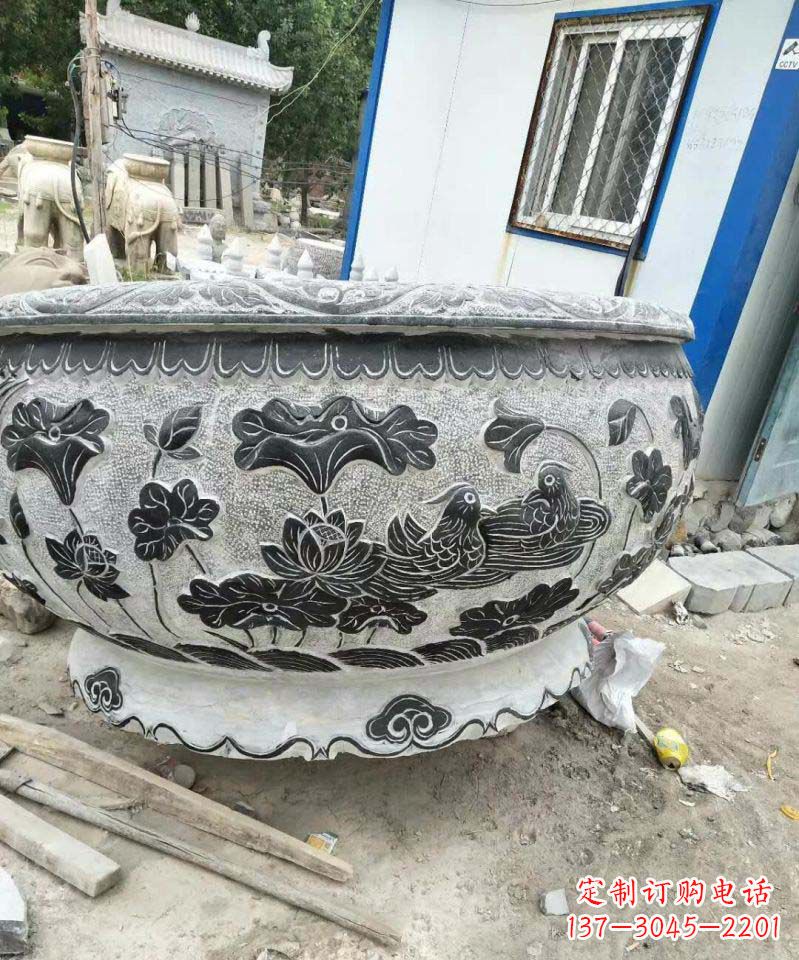 金华荷花石雕水缸,给你安静的空间