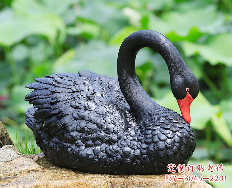 金华玻璃钢黑色曲颈天鹅雕塑