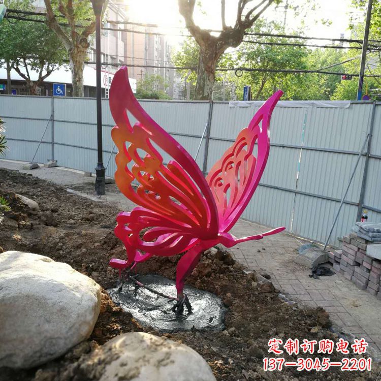 金华红色不锈钢蝴蝶园林动物摆件