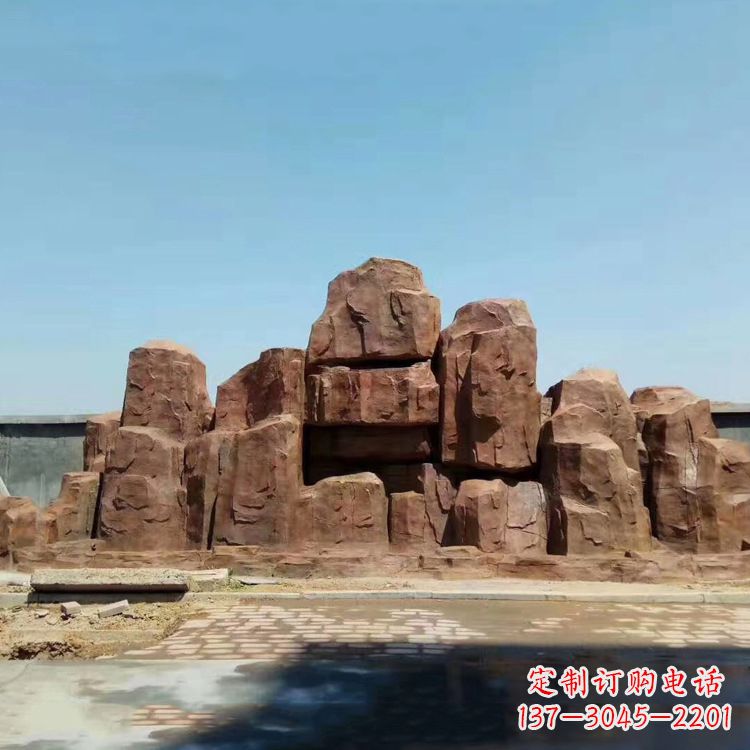 金华假山雕塑,红色塑石精美制作