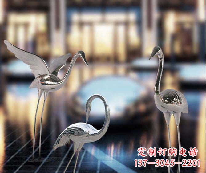 金华户外镜面不锈钢仙鹤雕塑