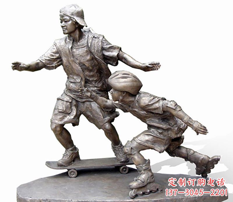 金华激情滑板,艺术雕塑:城市滑冰男孩铜雕