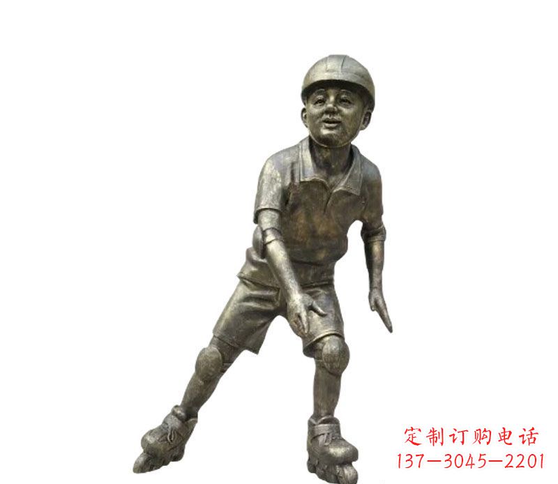 金华滑轮滑的儿童铜雕