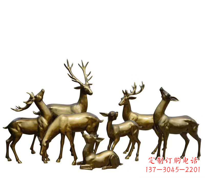金华黄铜色鹿群雕塑