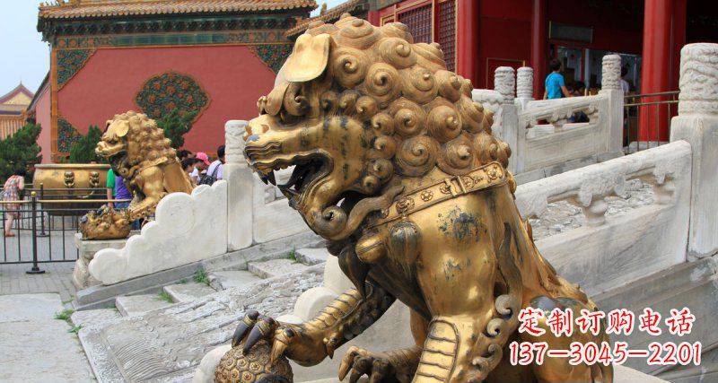金华黄铜狮子故宫狮雕塑,高端定制艺术品