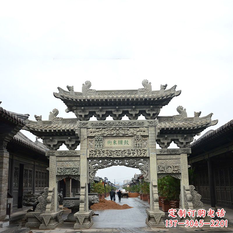 金华特色街道三门石雕牌楼雕塑