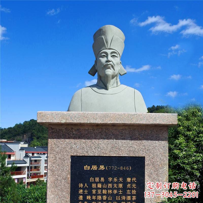 金华景区公园历史名人唐代现实主义诗人白居易石雕头像