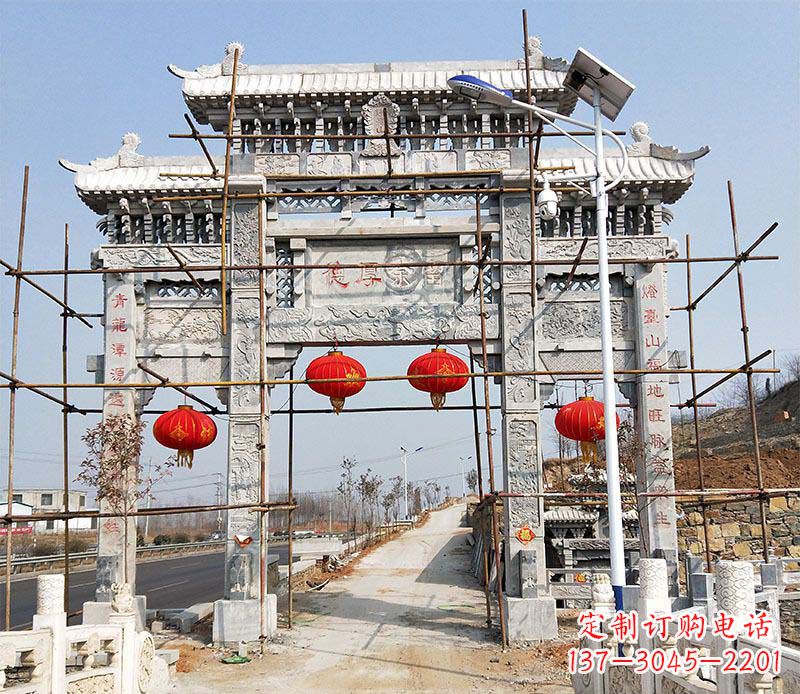 金华传统工艺精致三门牌坊石雕