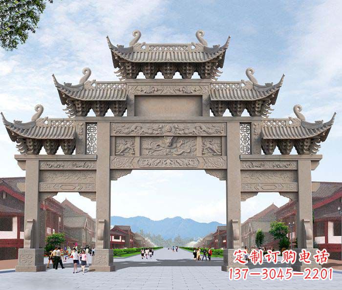 金华景区三门石雕牌楼——精美雕塑定制