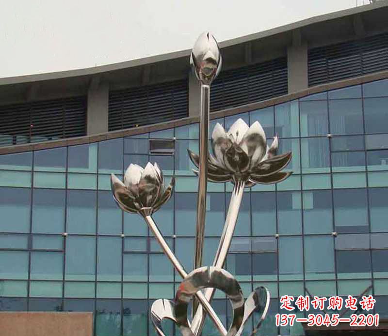 金华优质镜面不锈钢荷花塑像