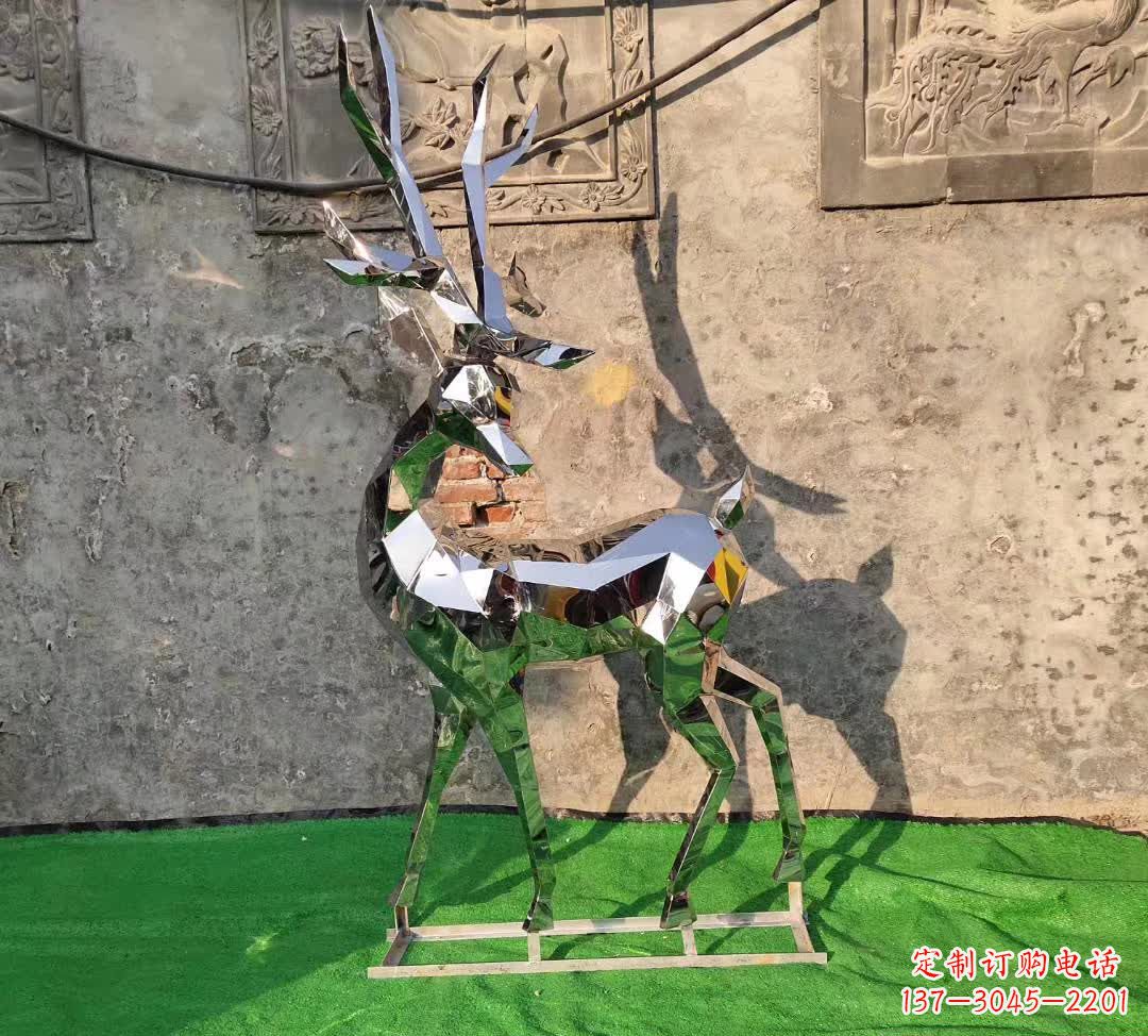 金华闪耀华丽的不锈钢几何梅花鹿雕塑