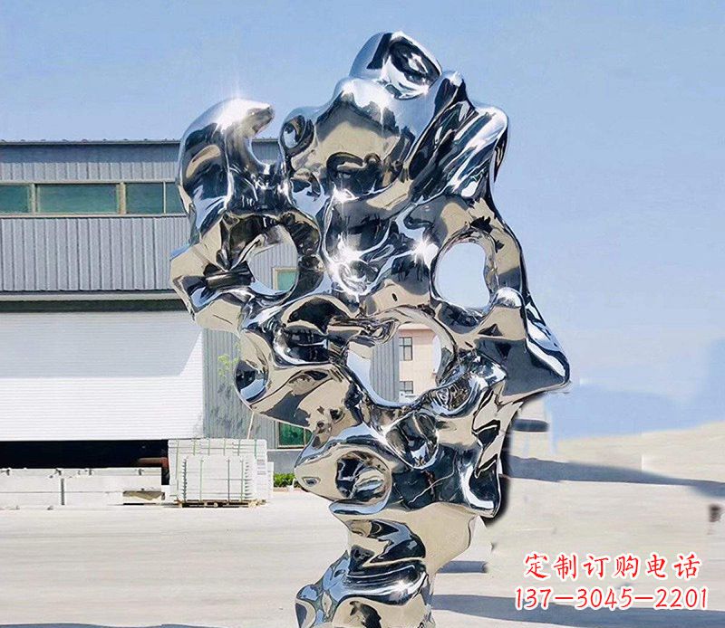 金华太湖石雕塑,完美结合不锈钢镜面