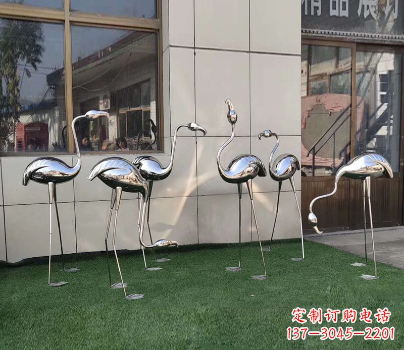 金华镜面不锈钢小区仙鹤雕塑