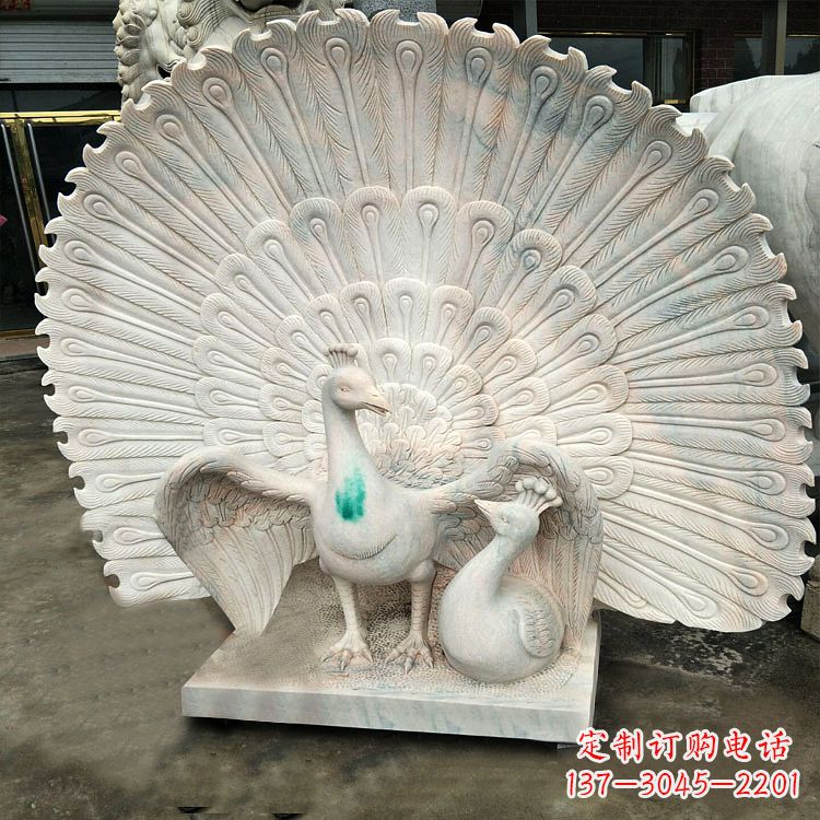 金华汉白玉孔雀雕塑,传统工艺精致塑造
