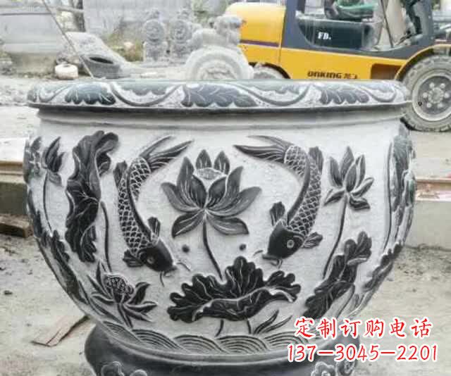 金华鲤鱼石浮雕水缸,清新雅致